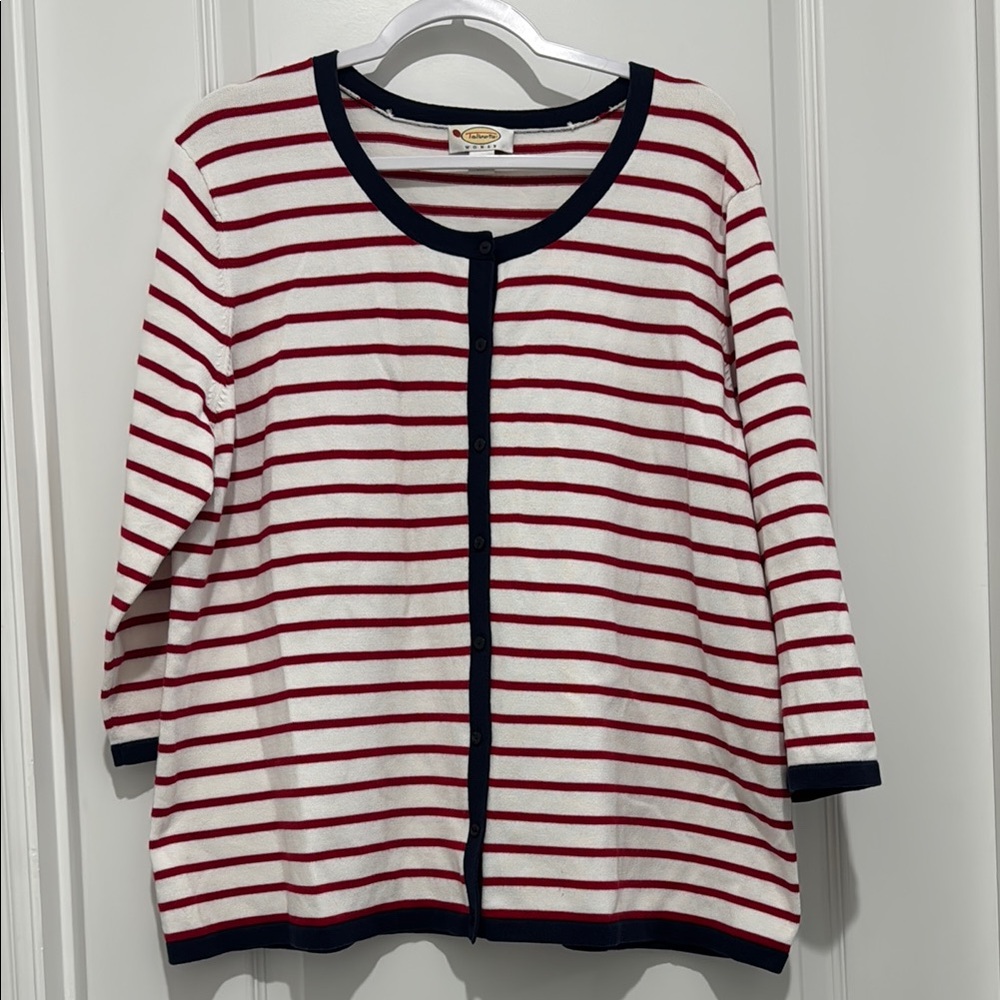 Women’s Talbots Red, White and Navy Striped Cardigan - 2x